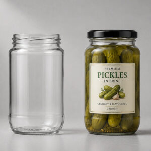 720ml clear flint glass jar with a single-panelled body and screw-top finish for tomato passata, mayonnaise, sauces, and spreads.