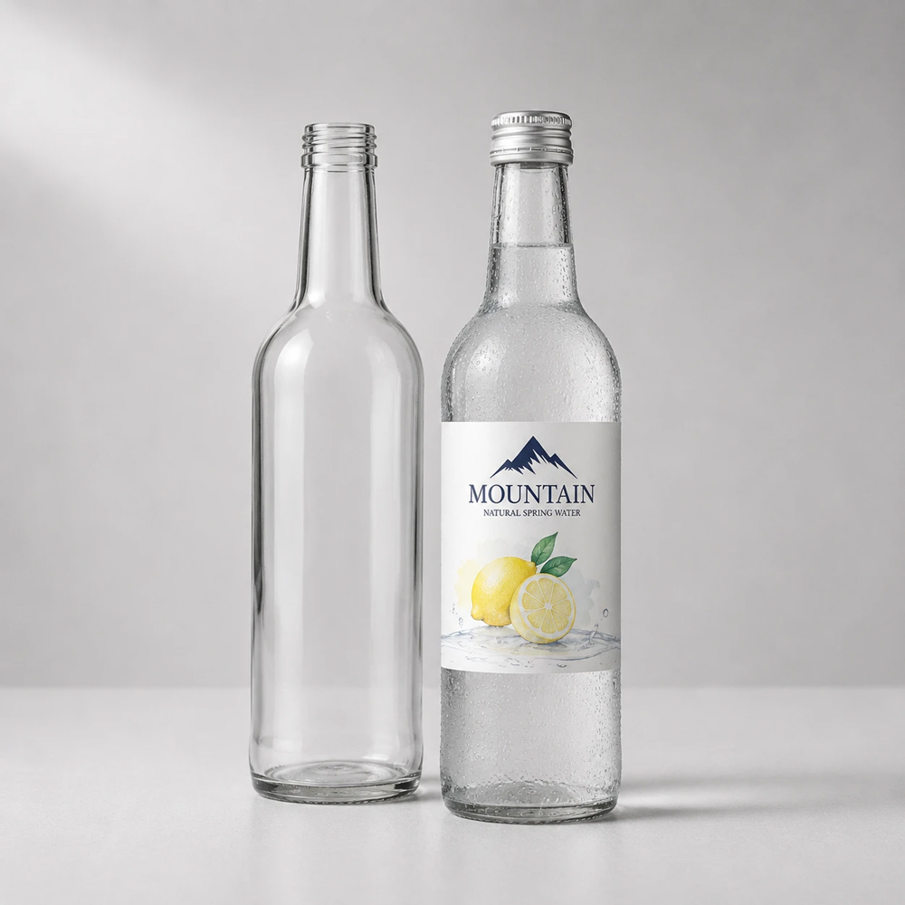 330ml clear lightweight Mountain bottle with a screw top finish for soft drinks, juices, and carbonated waters.